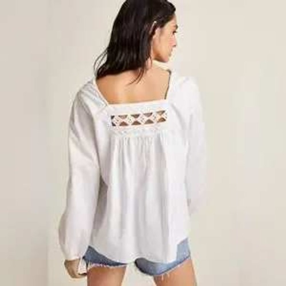 Devotion Twins White Cotton Eyelet Lace Square Neck Blouse Top Size Small - Picture 6 of 10